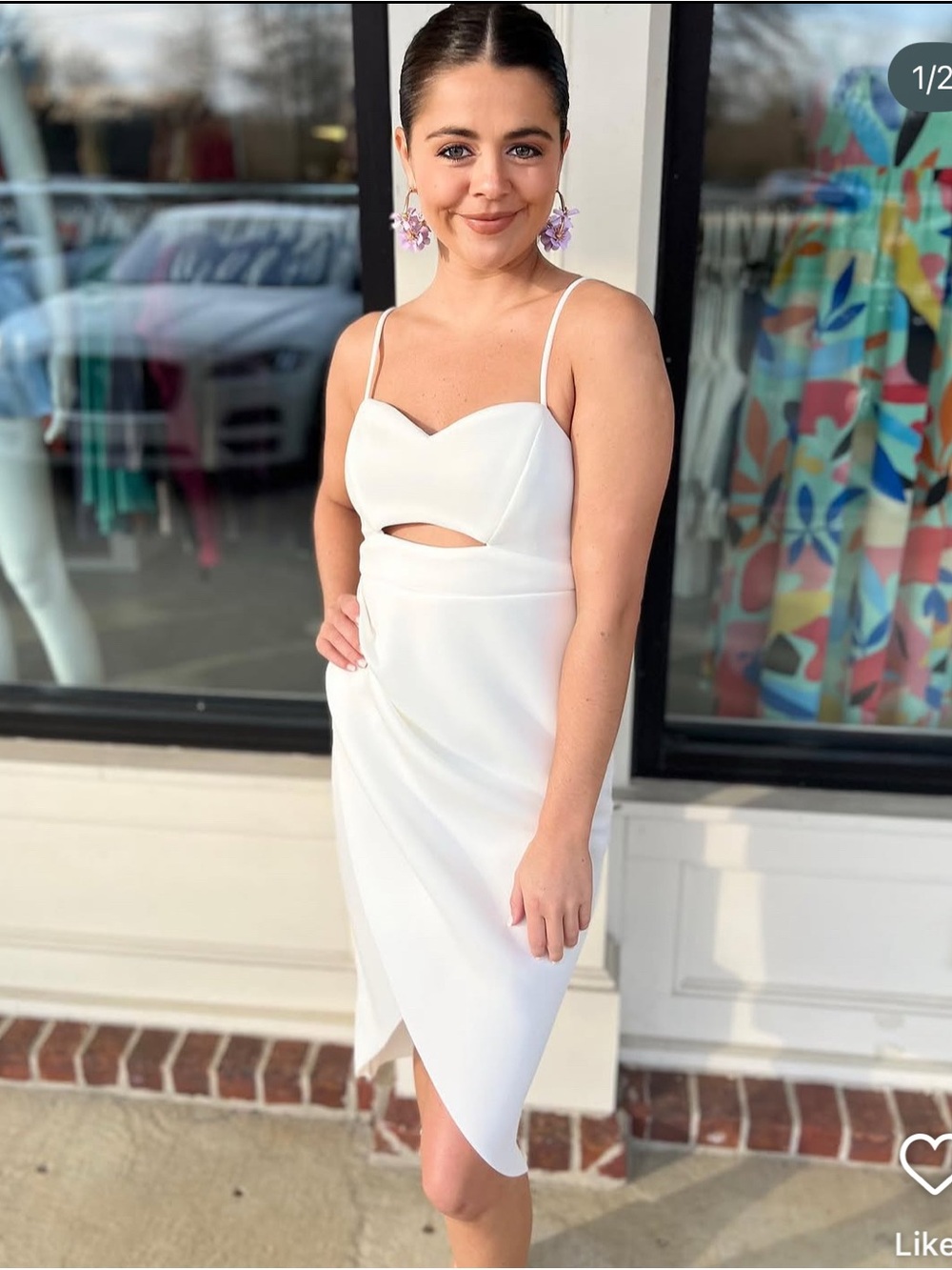 Blue Blush White Spaghetti-Strap Midi Dress with Front Cutout
